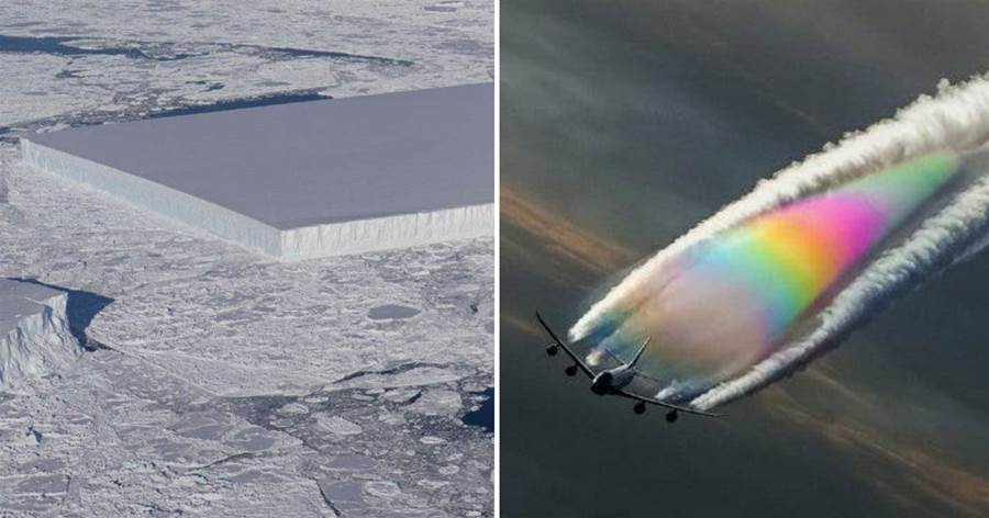 NASA在南極發現一塊矩形冰山，飛機尾氣顯露出的彩虹，30張「活久見」的照片，看完知識大漲