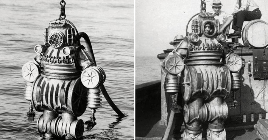 100年前的潛水服，這造型就像一個機器人